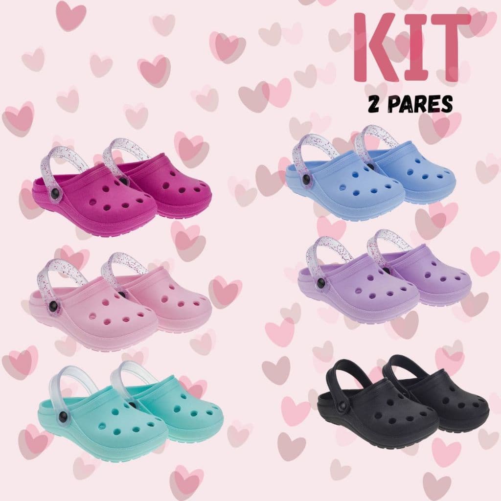 Kit 2 Pares Babuche Infantil Menina Varias Cores Liso Chinelo Solado Antiderrapante Casual Escolar