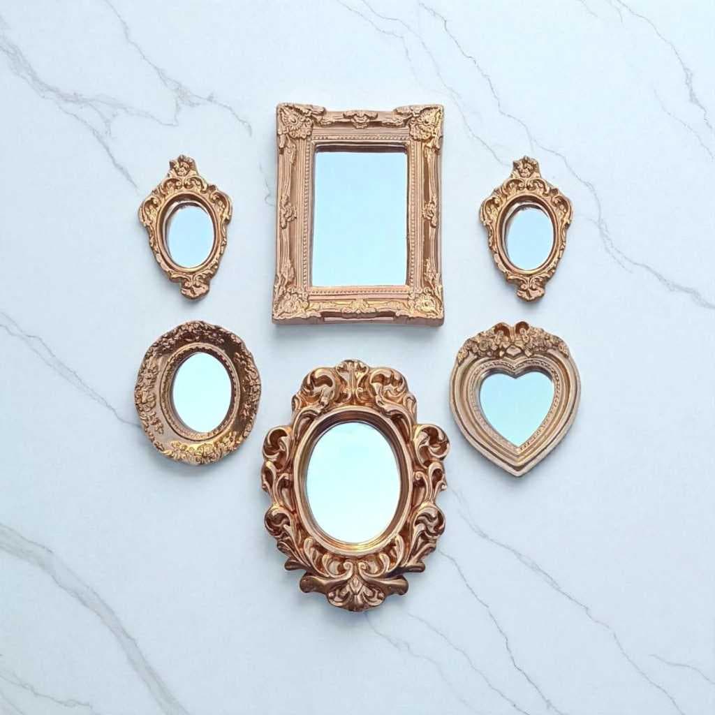 6 Espelhos dourados, Conjunto decorativo, Molduras Douradas, Decoração Moderna