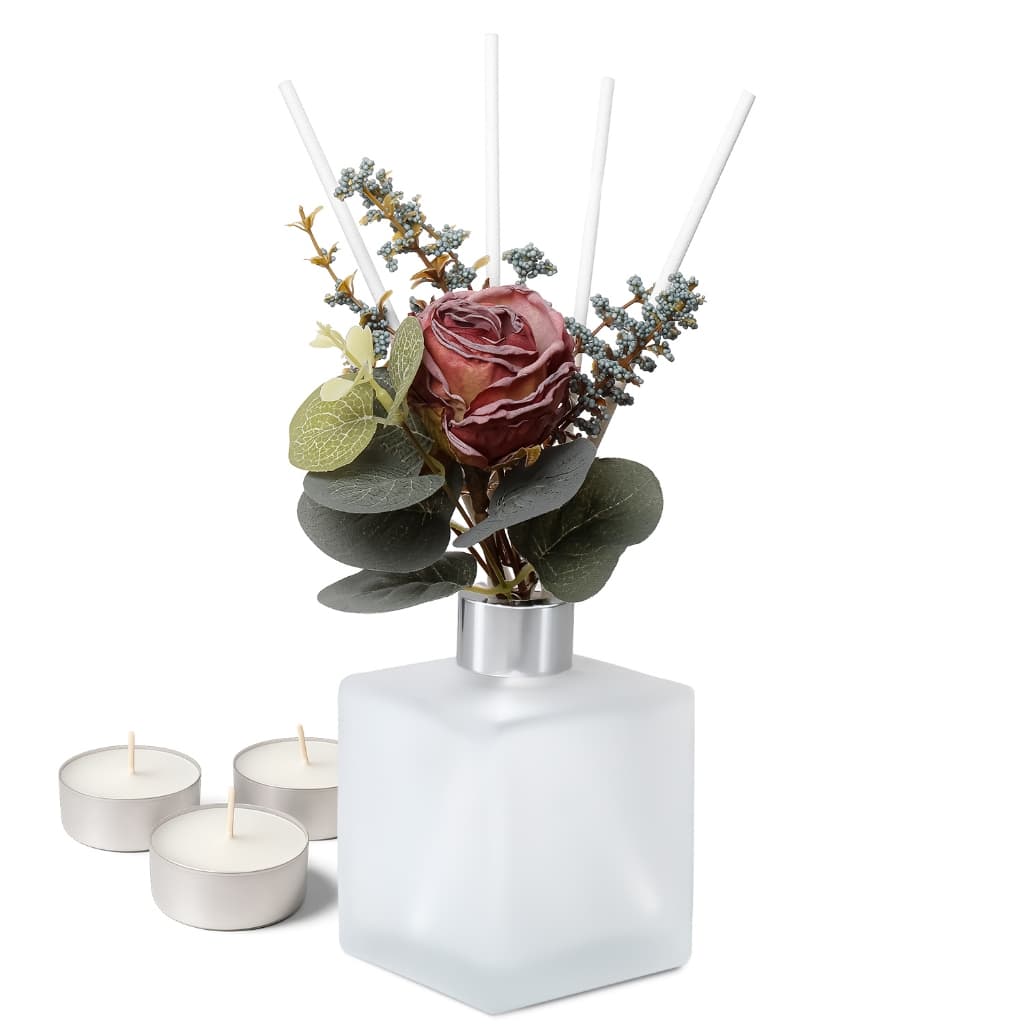 Kit Lavabo Difusor de Aromas e Aromatizador de Ambiente com Buquê de Flores artificiais e Varetas de Fibra de Algodão