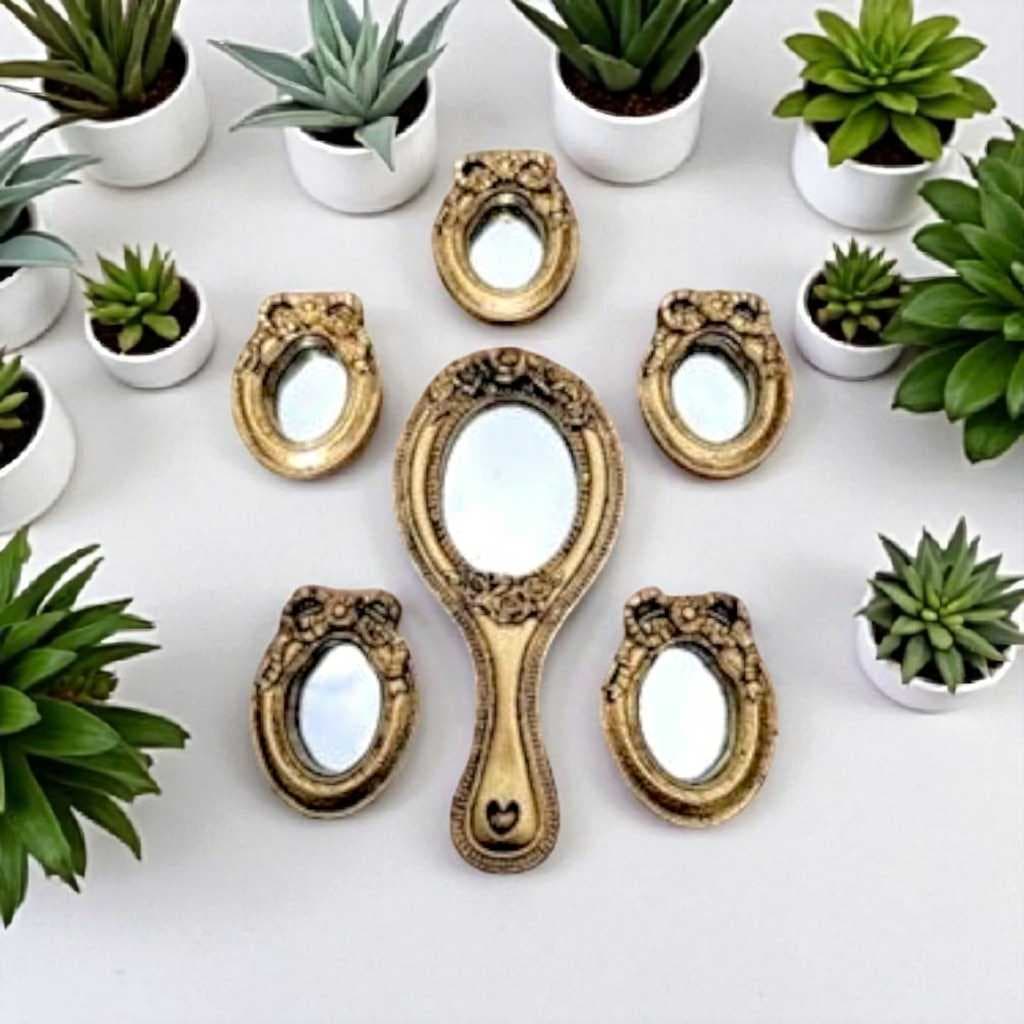 Conjunto de 6 Mini Espelhos Decorativos, Decoração Minimalista, na cor ouro velho