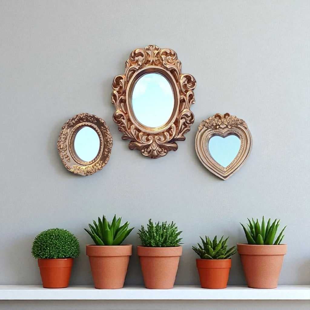 Trio Decorativo de Espelhos, nas cores Dourado ou Branco com Dourado, Decoração de casa