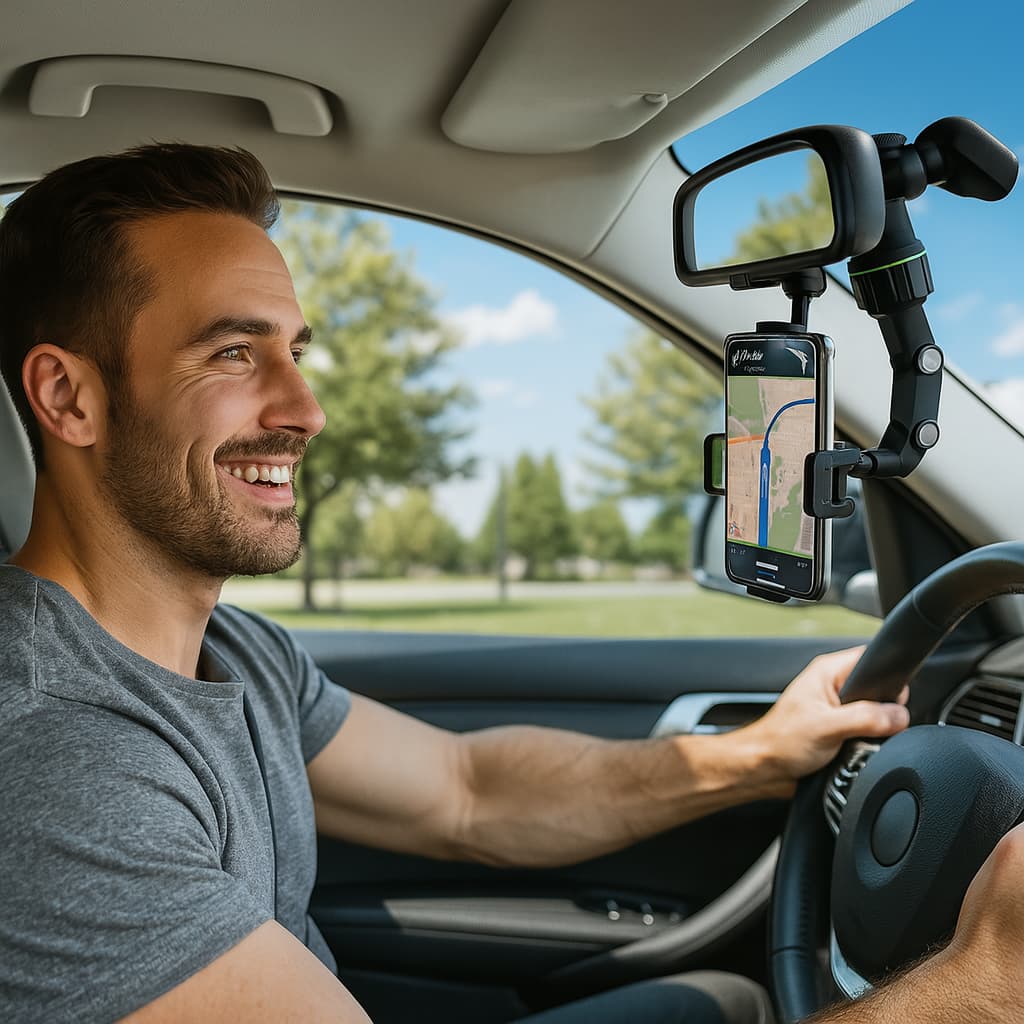 Suporte De Celular para carro Retrovisor Multifuncional Ajustável Rotação 360 Graus Visão Prática