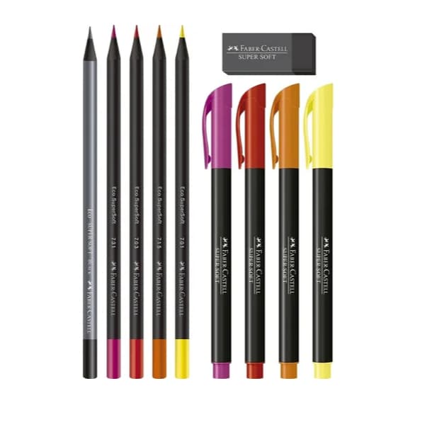 Kit Supersoft Lápis Canetas Cores Quentes Faber-castell