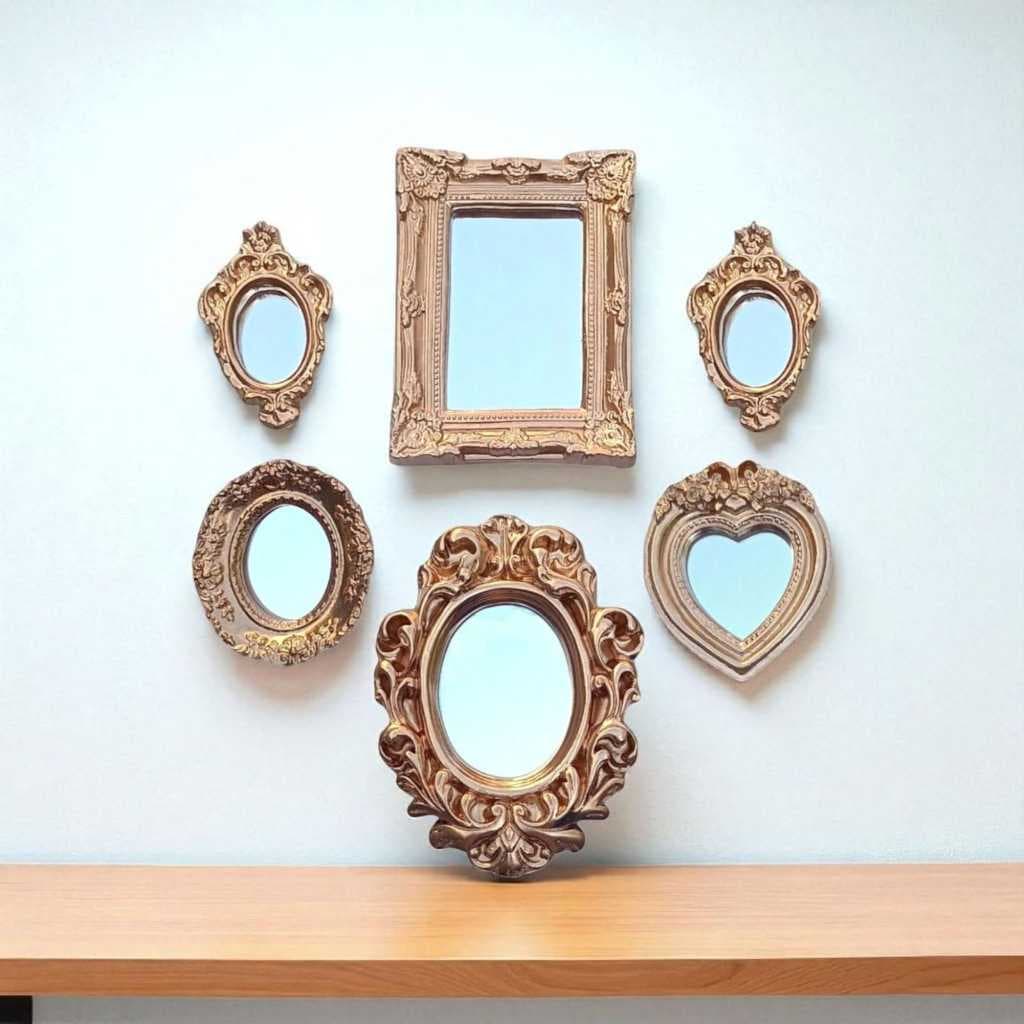 Espelho Dourado para Decoração,  Venda de Unidades ou Conjunto com 6 Espelhos