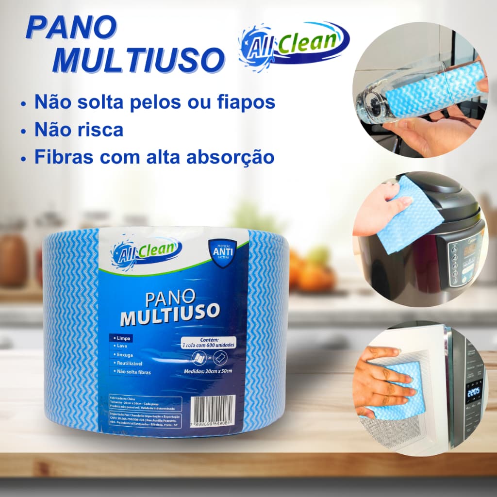 Pano Multiuso de Limpeza Perfex 600 Unidades | 28x40cm | Reutilizáve Alta Absorção Não Solta Fiapos