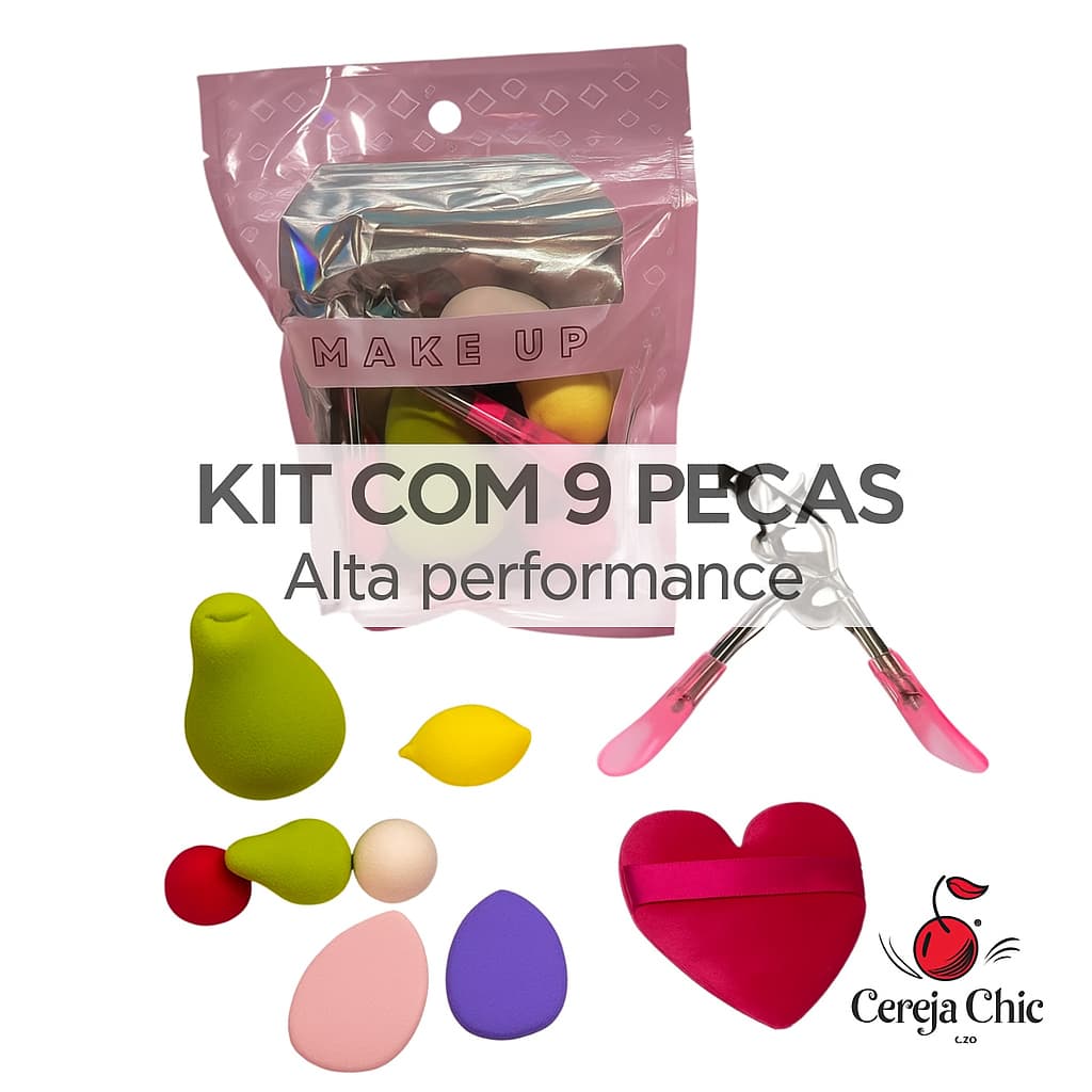 Kit 8 Esponjas de Maquiagem Variadas + 1 Curvex Profissional – Pele Perfeita!