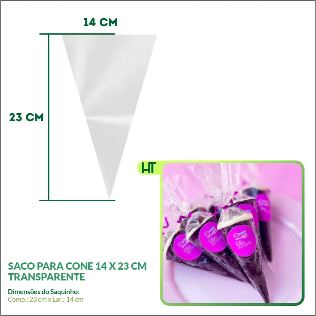 50~250 - Saco para Cone Incolor 14 cm x 23 cm - Saquinho para Cone, Pipoca Gourmet e Lembrancinhas