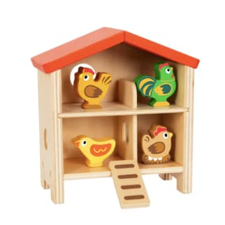 Brinquedo de madeira, Galinheiro, da hi Pando, Tooky Toy - Casinha de Galo, Galinha e Pintinho