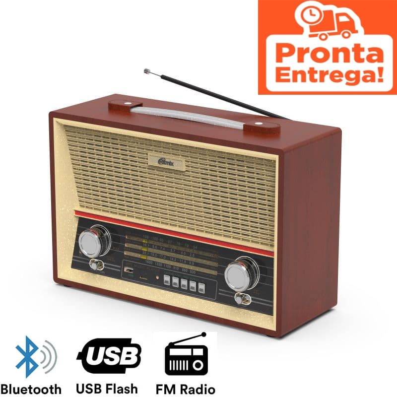 Rádio Retrô Antigo Livstar CNN-2068 AM FM Recarregável Bivolt Portátil Som Alto Qualidade Antena