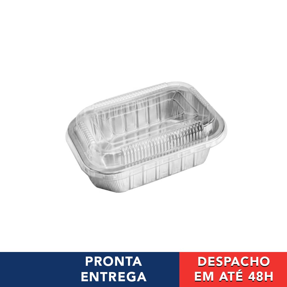 100un Bandeja Marmita Aluminio Tampa PET 250ml Térmica