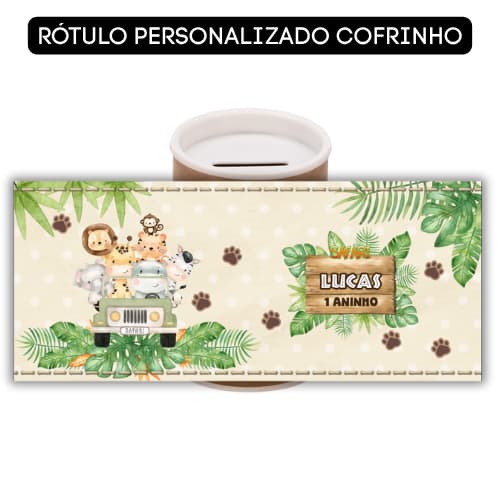 rótulo cofrinho personalizado safari| adesivo para cofrinho | lembrancinha | fazemos todos os temas