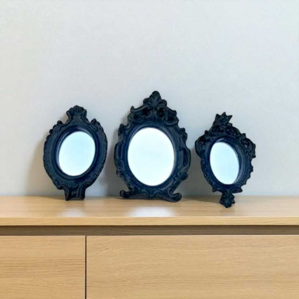 Trio de Espelhos Decorativos na cor Preto, Modelo Pequeno