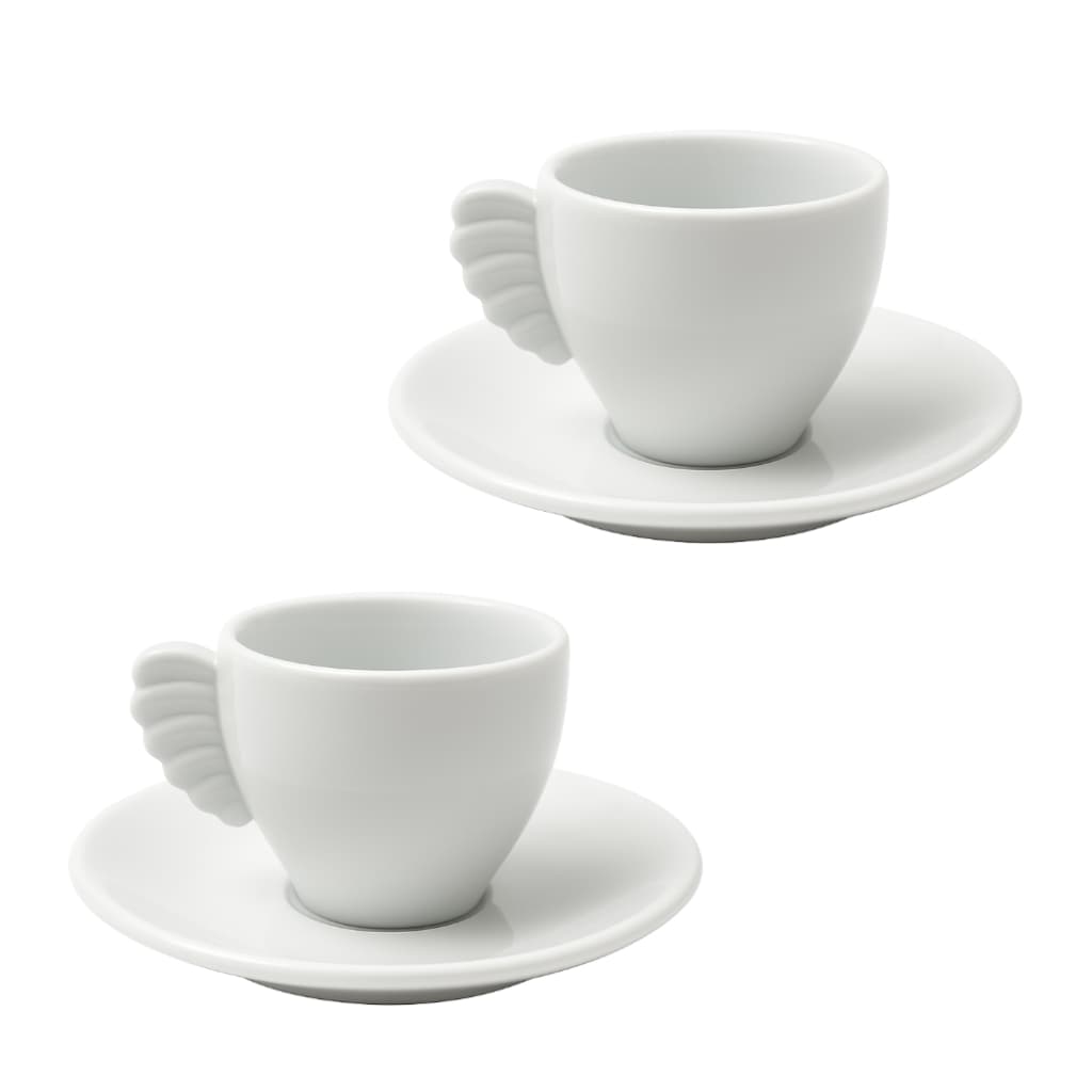 Conjunto 2 Xícaras + Pires Porcelana Branca 80ml Design Elegante com Alça Asa Promoção