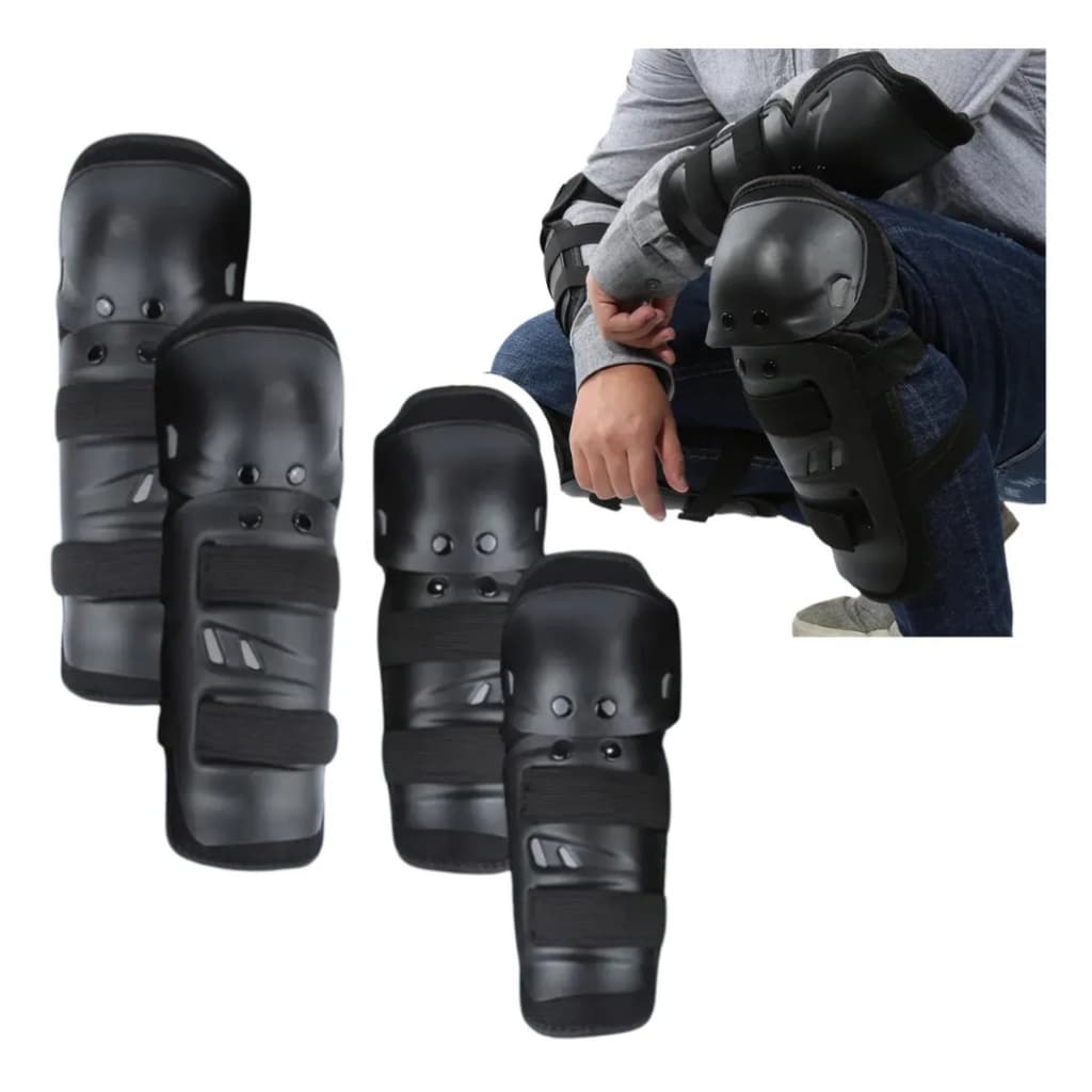 Kit Joelheiras Cotoveleiras Articulada Preto Bike Moto 4 Pçs