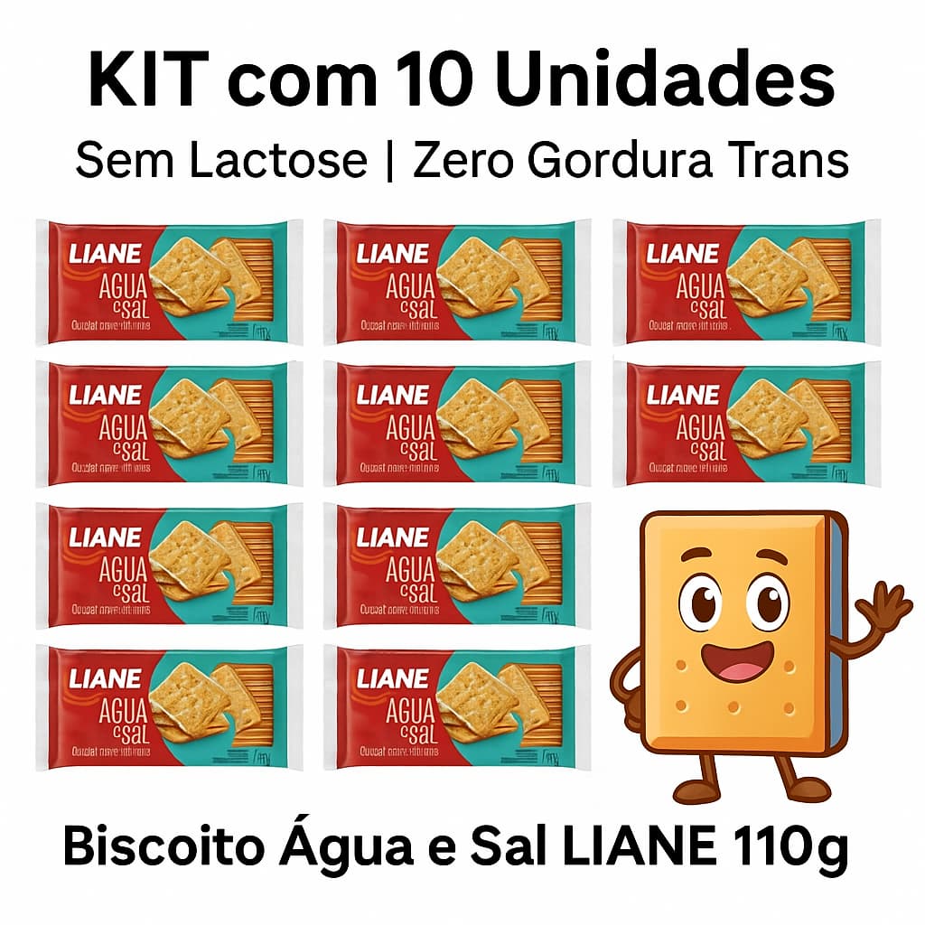 Biscoito Classico Liane Água e Sal 110g Sem Lactose S/Gor Trans - 10 unidades
