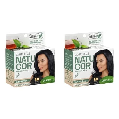 KIT 2 TINTA DE CABELO VEGANA NATUCOR FILM 1.0 PRETO NATURAL