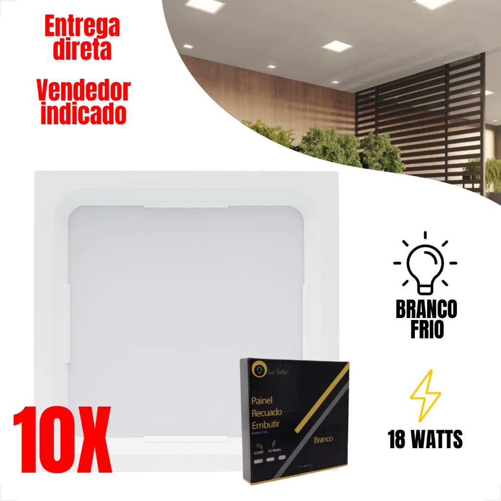 Painel Plafon Recuado Embutir 18w 6500k Branco Frio Quadrado Led 22x22 Bivolt Luminária Led