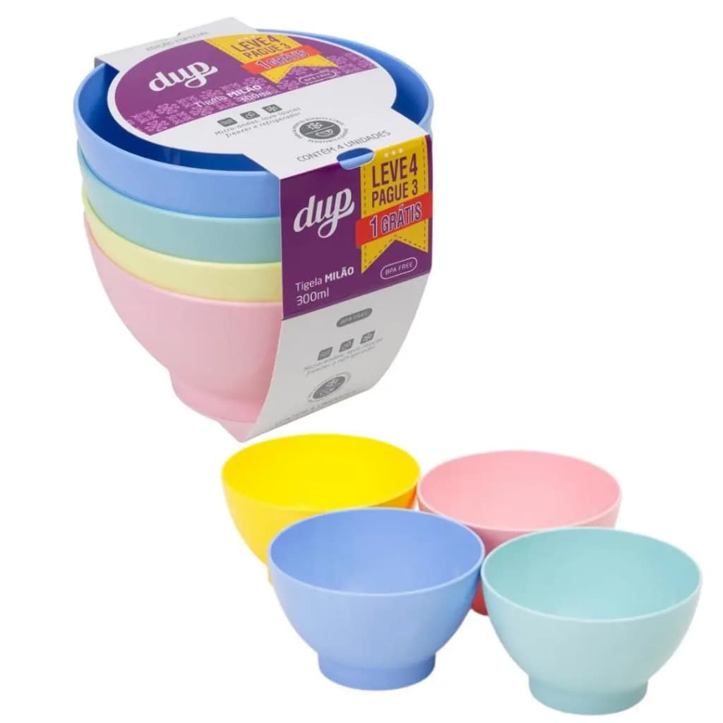Kit 4 Tigelas de Sobremesa 500 mL DUP Milão – Micro ondas, Lava Louças e Freezer