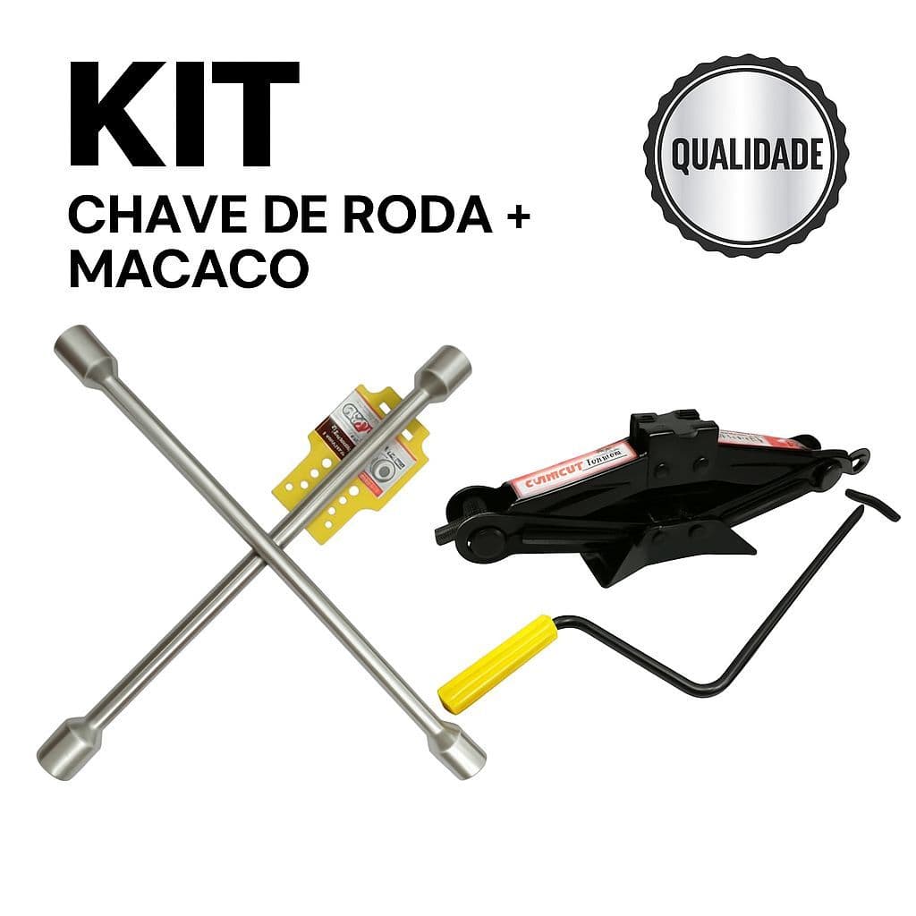 Macaco Jacaré Sanfona 1 Tonelada + Chave de Roda Universal para Carro – Serve Aro 13 a 17