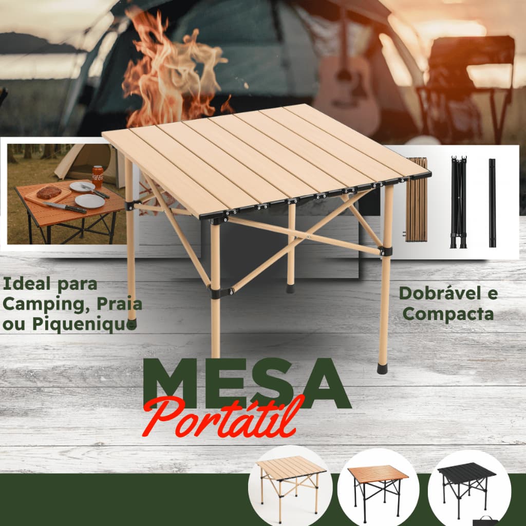 Mesa De Acampamento Dobravel Em Liga De Aluminio Leve E Portátil