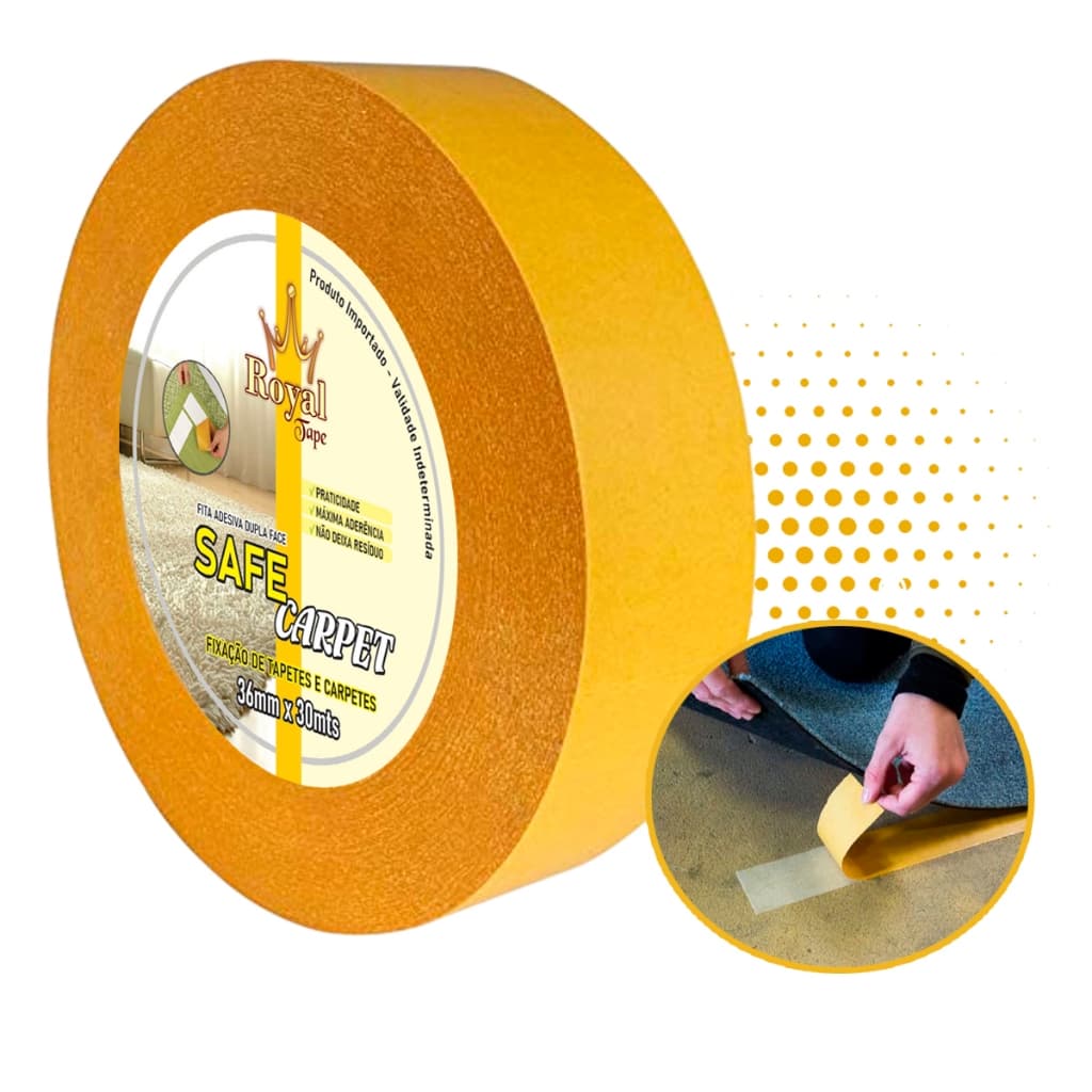 Fita Dupla Face Safe Carpet Adesiva Tapete Carpete 36mm x 30mts Tecidos Decoraçao Eventos Forraçao Royal Tape