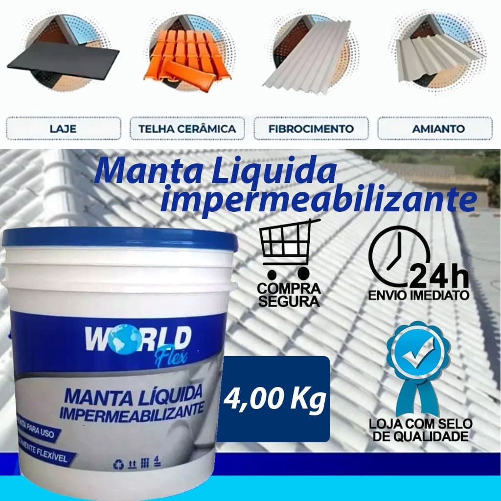 Manta Liquida 4kg Emborrachada impermeabilizante Lajes Paredes Telhados Paredes externas