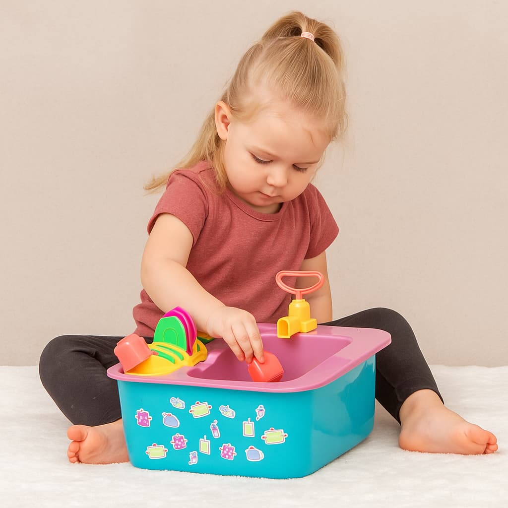 Pia De Brinquedo Cozinha Com 22 peças Sai Água De Verdade