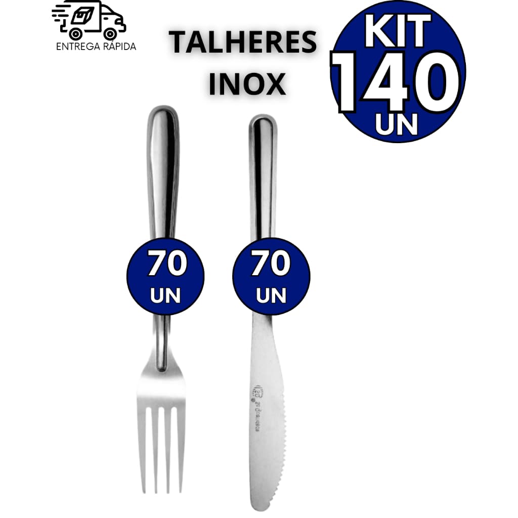 Kit 140 Talheres 100% Inox 70 Garfos 70 Facas Padaria Casa Cozinha Buffet Cantina