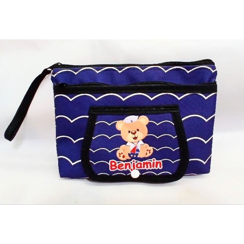 Porta Fraldas e Lenço Umedecidos COM ABA PERSONALIZADO COM NOME URSINHO MARINHEIRO