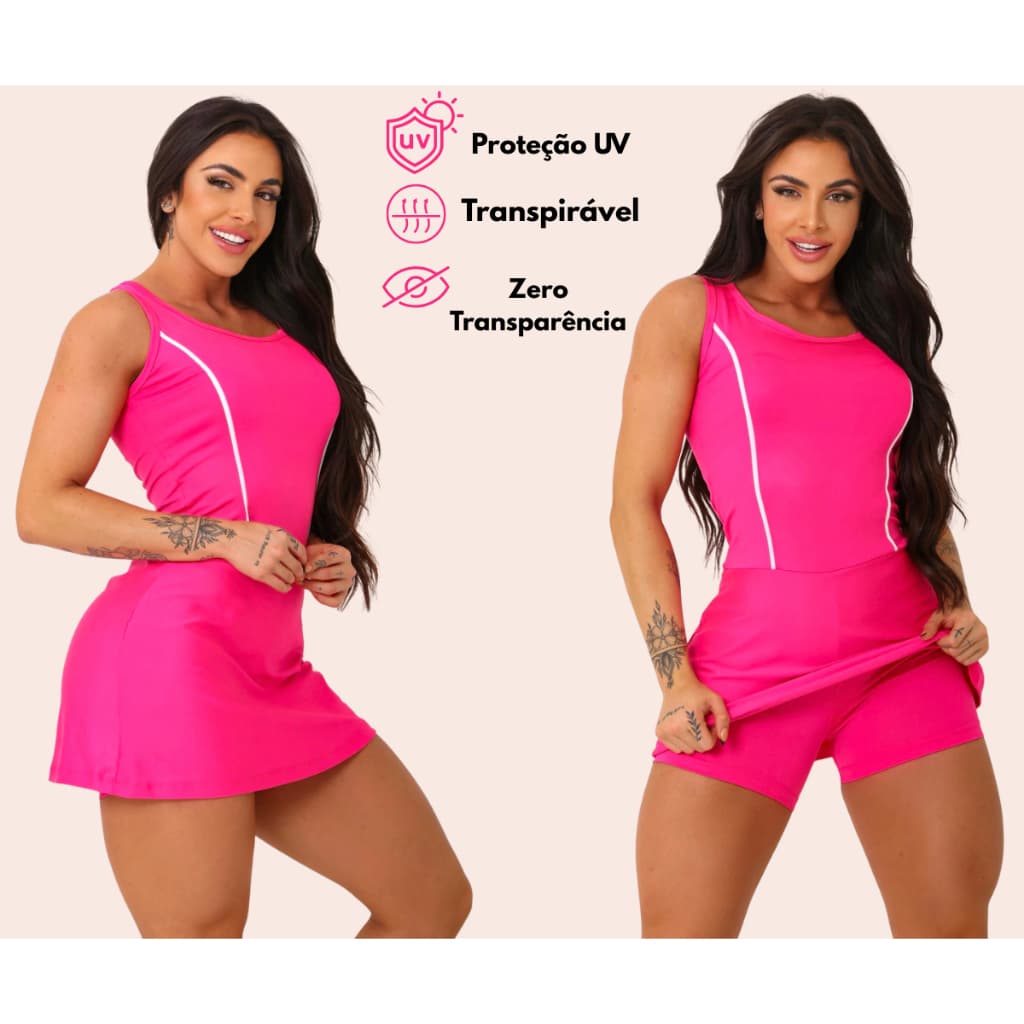 Macaquinho Fitness Feminino com Saia Academia: detalhe em viés para elevar seu estilo
