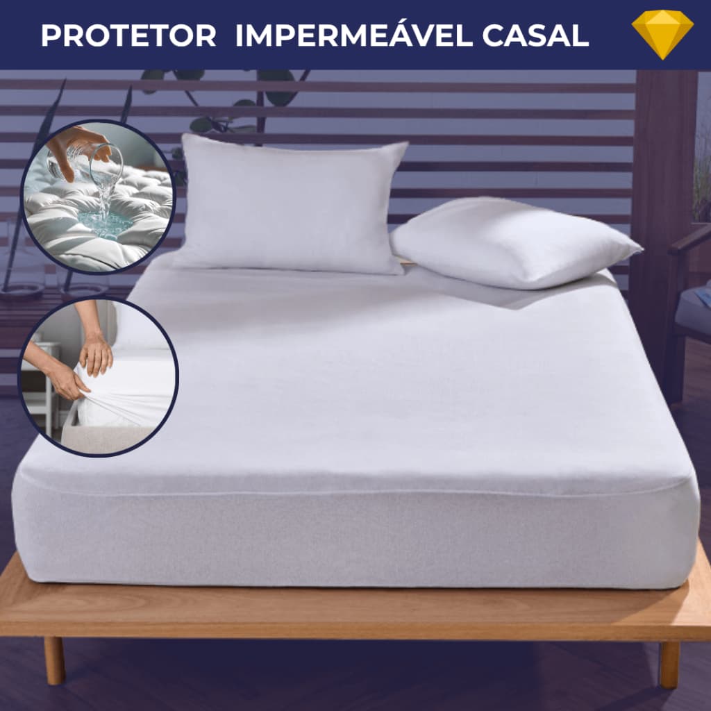 Protetor De Colchão Impermeável Casal Protec Com Elástico Silencioso Não Esquenta Antialérgico Antiácaro Resistente