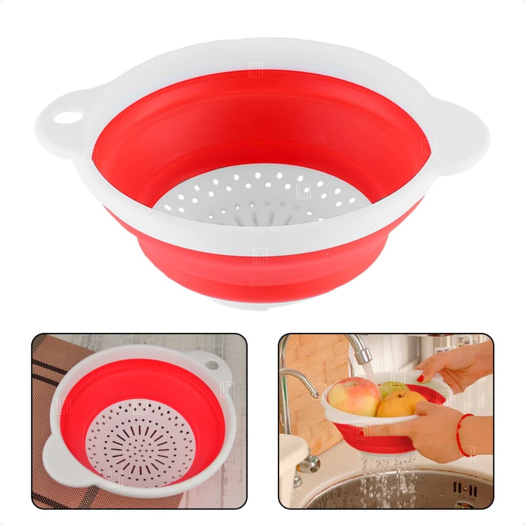 Escorredor De Silicone Retratil De Alimentos Massas Legumes Dobravel Médio Com Alça