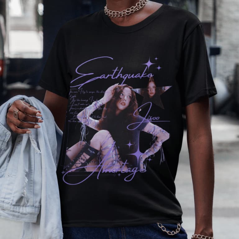 Camiseta Estampada Kpop Jisoo Álbum Amortage Moda Vintage 100% Algodão Blusa Casual
