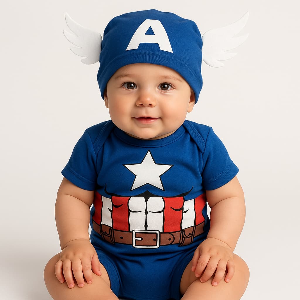 Body Bebê Infantil Mêsversário Temático Capitão América Super Confortável Linha Premium