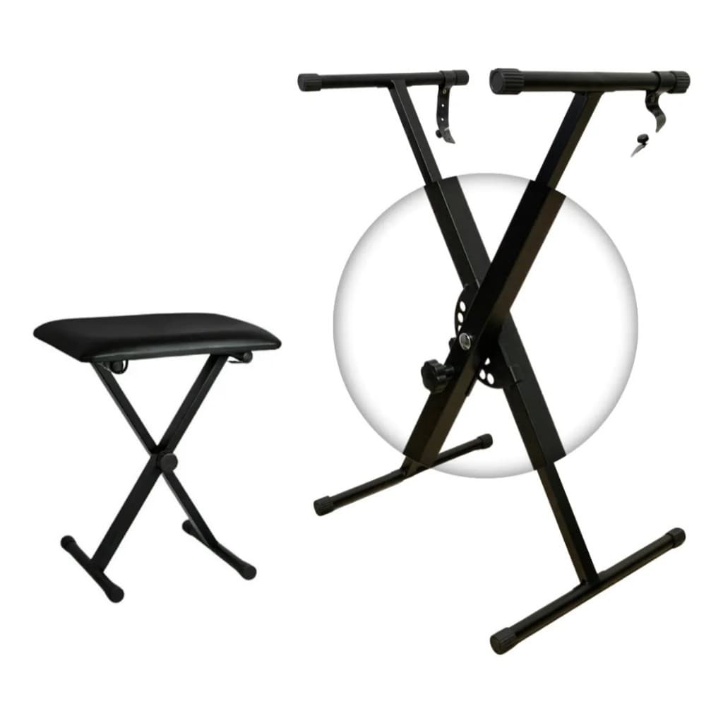 Kit Suporte para Teclado Musical 1X ajustável + Banco Banqueta Regulável Teclado Piano aguenta até 100kg
