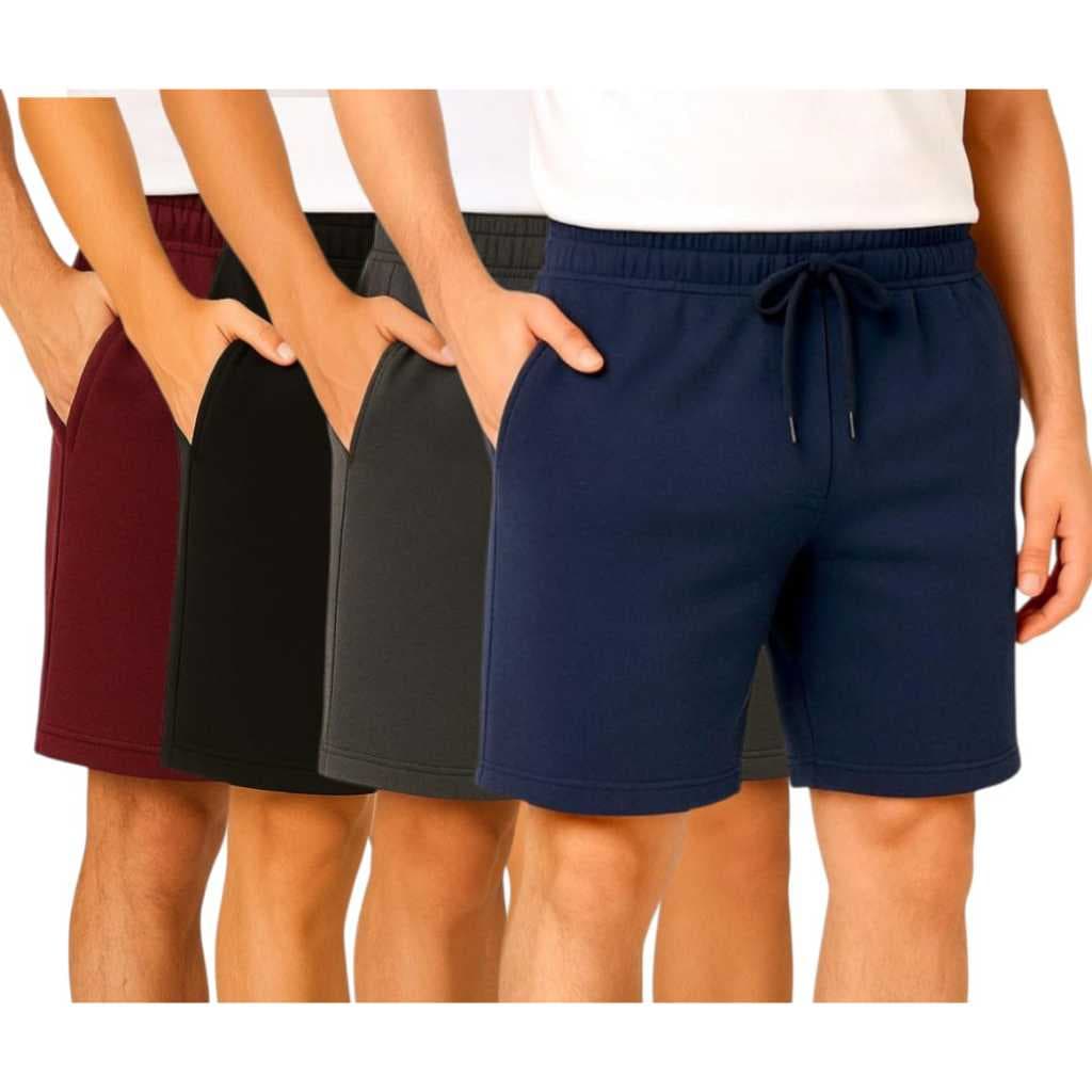 Kit 4 Bermudas Moletom Masculina Bolso Lateral Cordão De Ajuste Short Academia Treino Caimento Solto