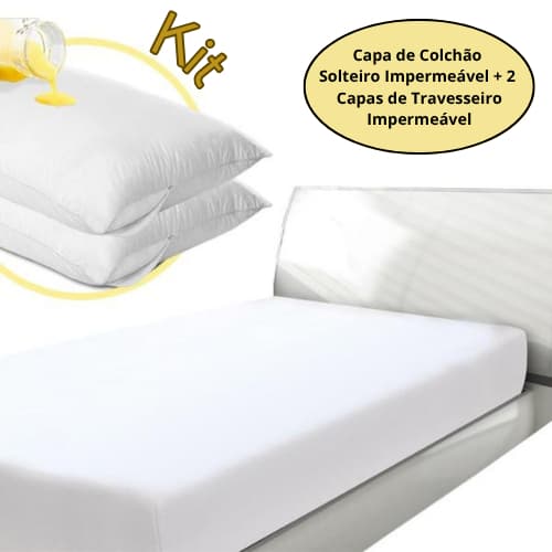 Kit Capa de Colchão Impermeável + 2 Capas de Travesseiro | Solteiro, Casal e Queen – Antialérgico