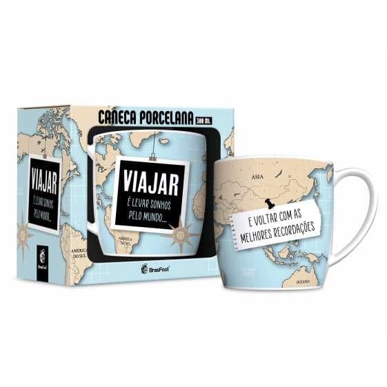 Caneca Porcelana Urban 300 ml Viajar Pelo Mundo