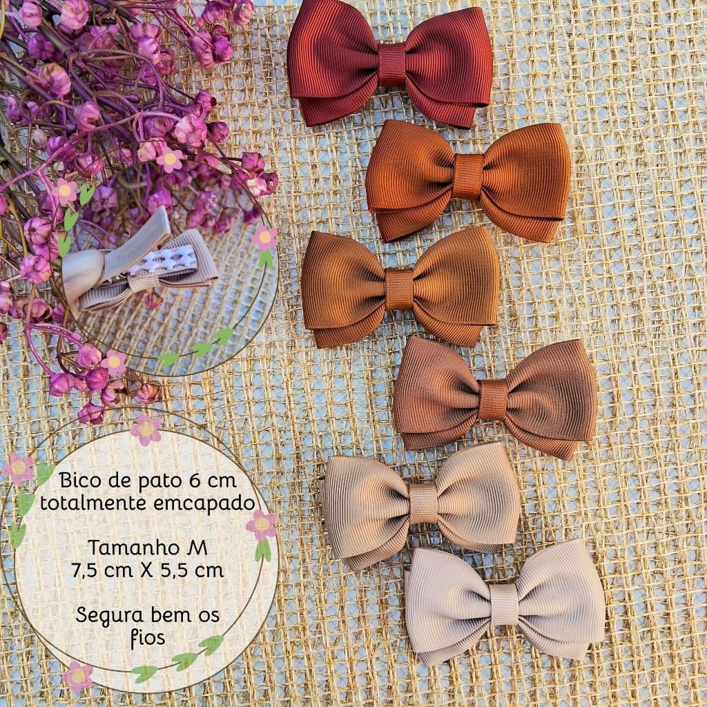 Kit de laços Aurora criança menina infantil bico d pato encapado antideslizante cabelo tons de marrom