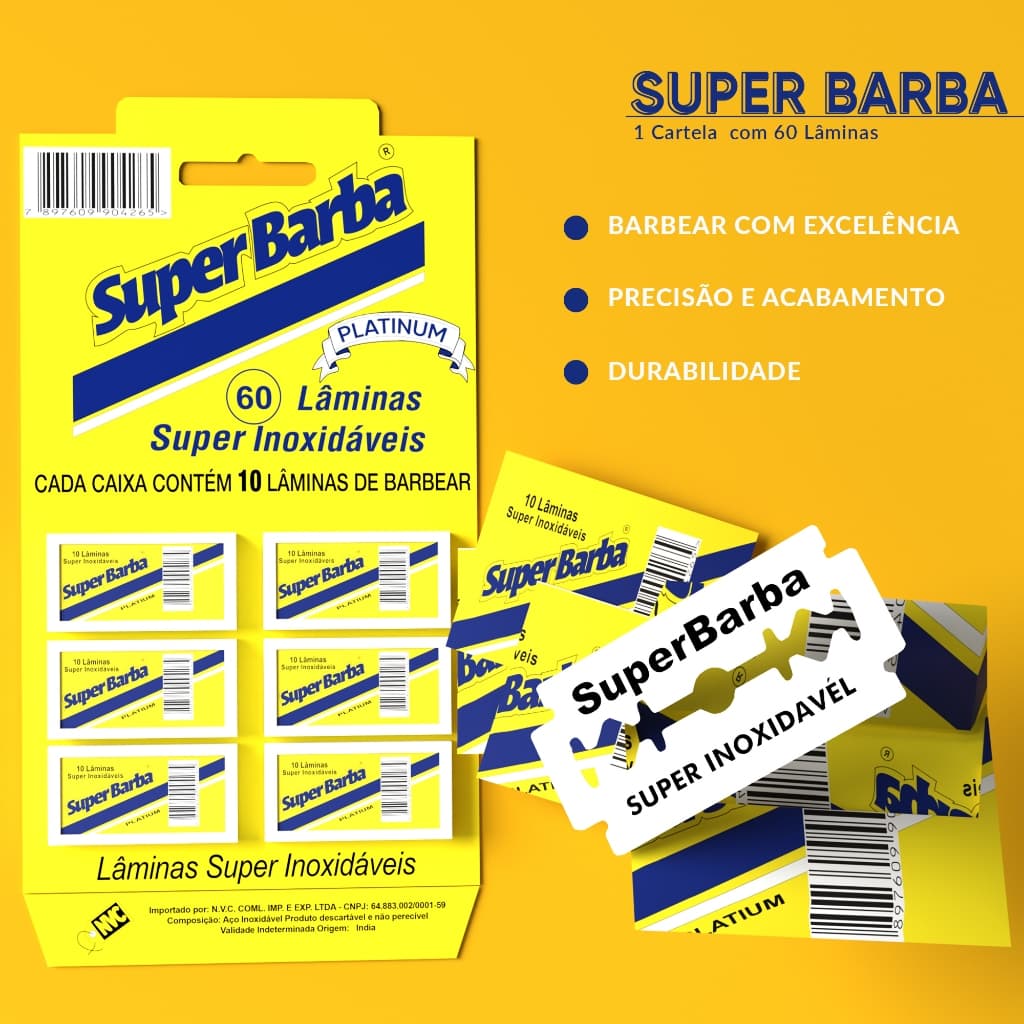 Cartela Lâmina De Barbear Inox Super Barba Premium Amarela  60 un