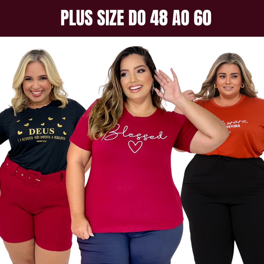 Camiseta Feminina Plus Size Até o 60  De Malha T-Shirt