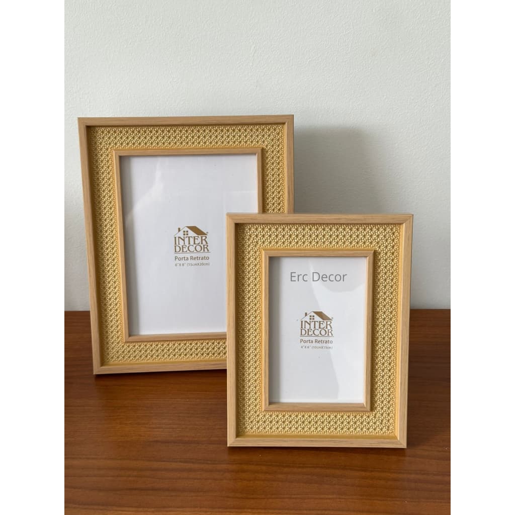 Kit Porta Retrato MDF Com Treliça de palha indiana 10x15 e 15x20cm