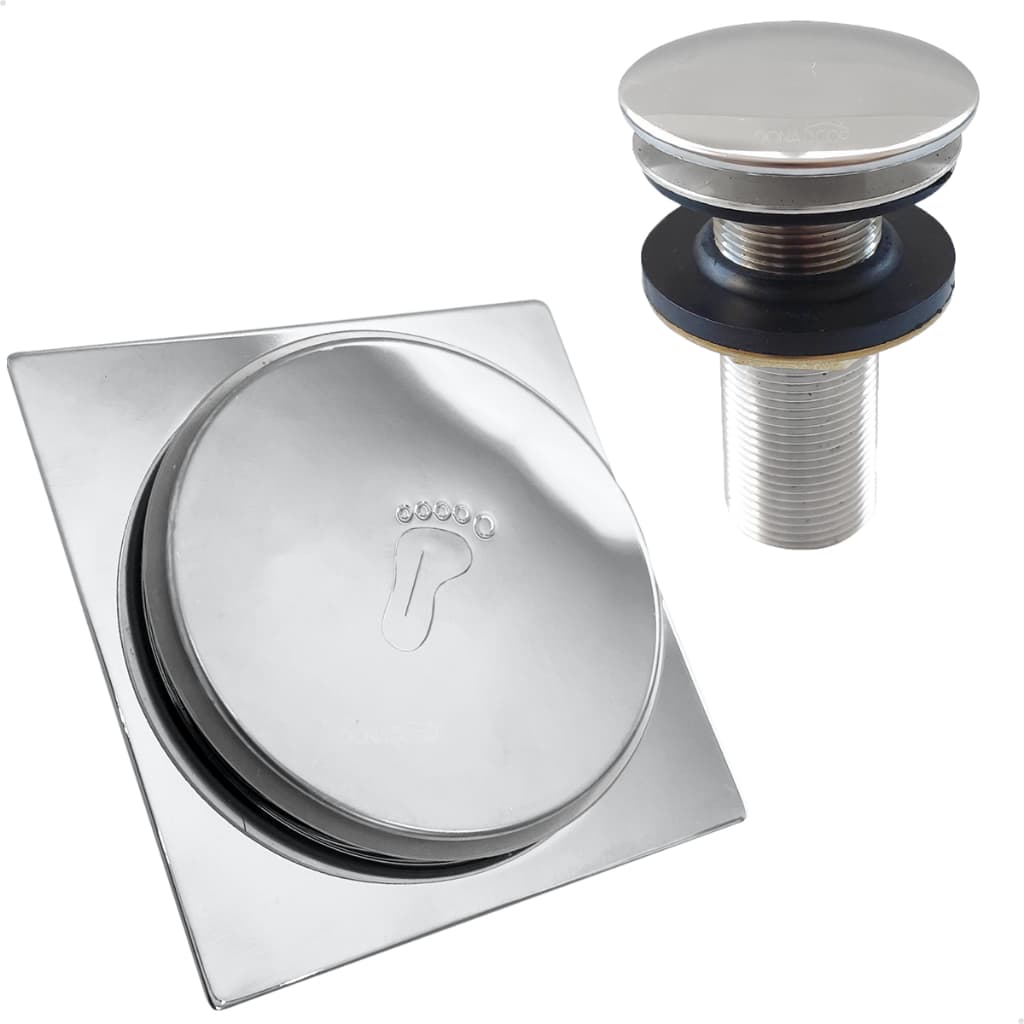 Valvula Click 7/8 Inox E Ralo Click 10x10 Kit Banheiro Ralo Pia 30mm E Tampa Ralo Quadrado 10cm Box