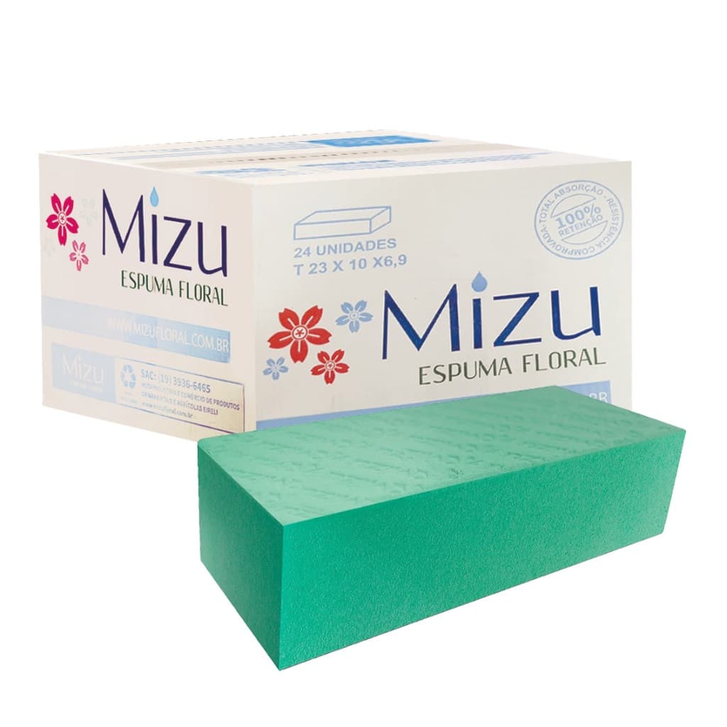 Espuma Floral Mizu Kit C/24 Unidades 23x10x6,9cm Para Arranjo de Flores e Plantas Decoração