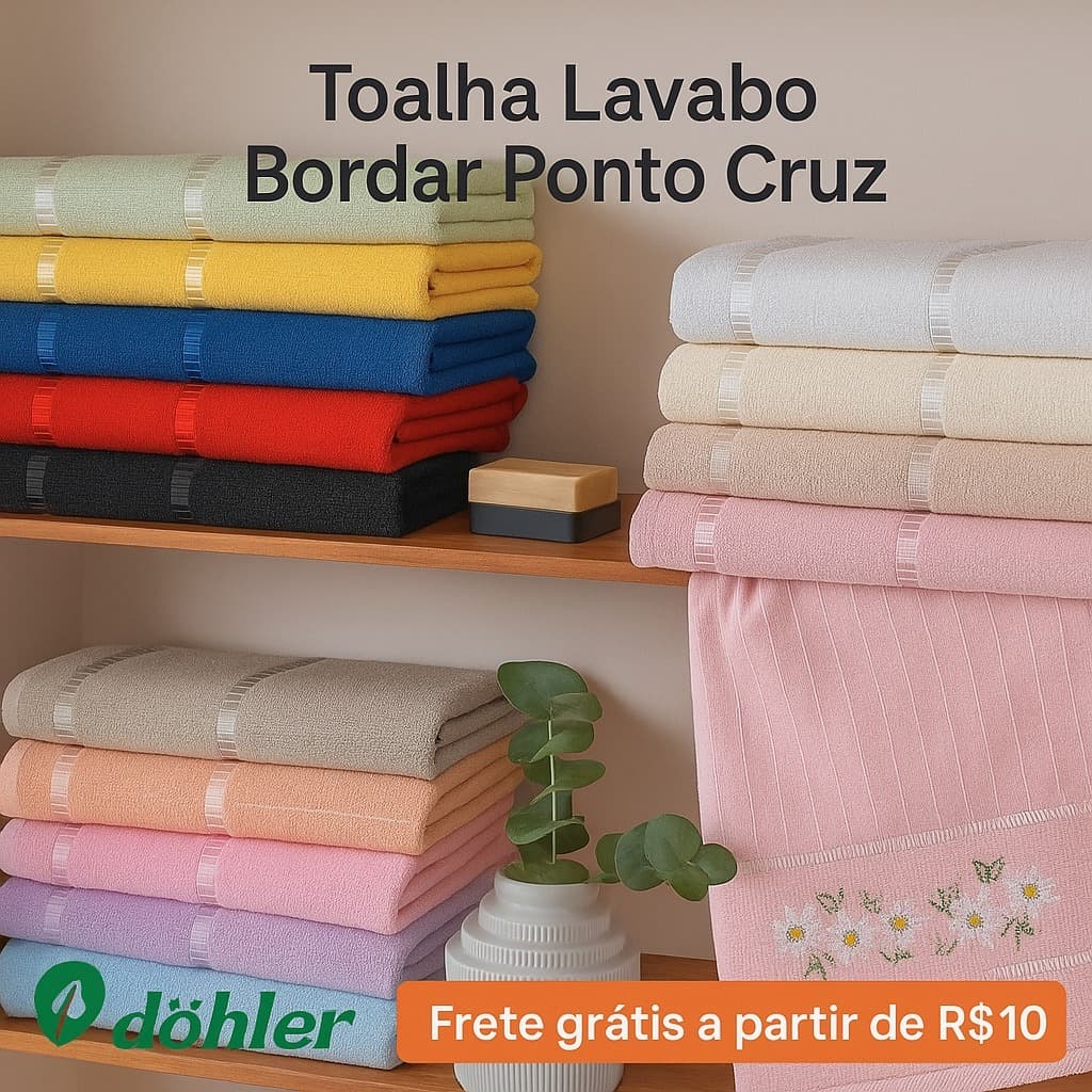 Toalha de Lavabo para Bordar Ponto Cruz Aveludada Bella Liso Dohler Etamine Algodão Mão Lancheira