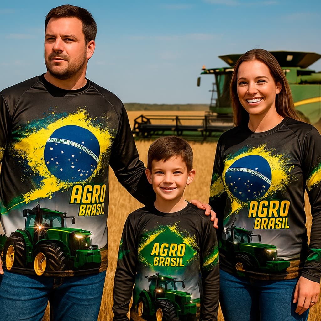 CAMISA AGRO TRATOR FAZENDA AGRICULTURA BRASIL MADE IN ROÇA PROTEÇÃO SOLAR UV