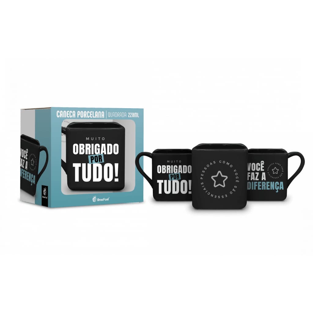 Caneca Quadrada Porcelana 220 ml – Muito Obrigado por Tudo