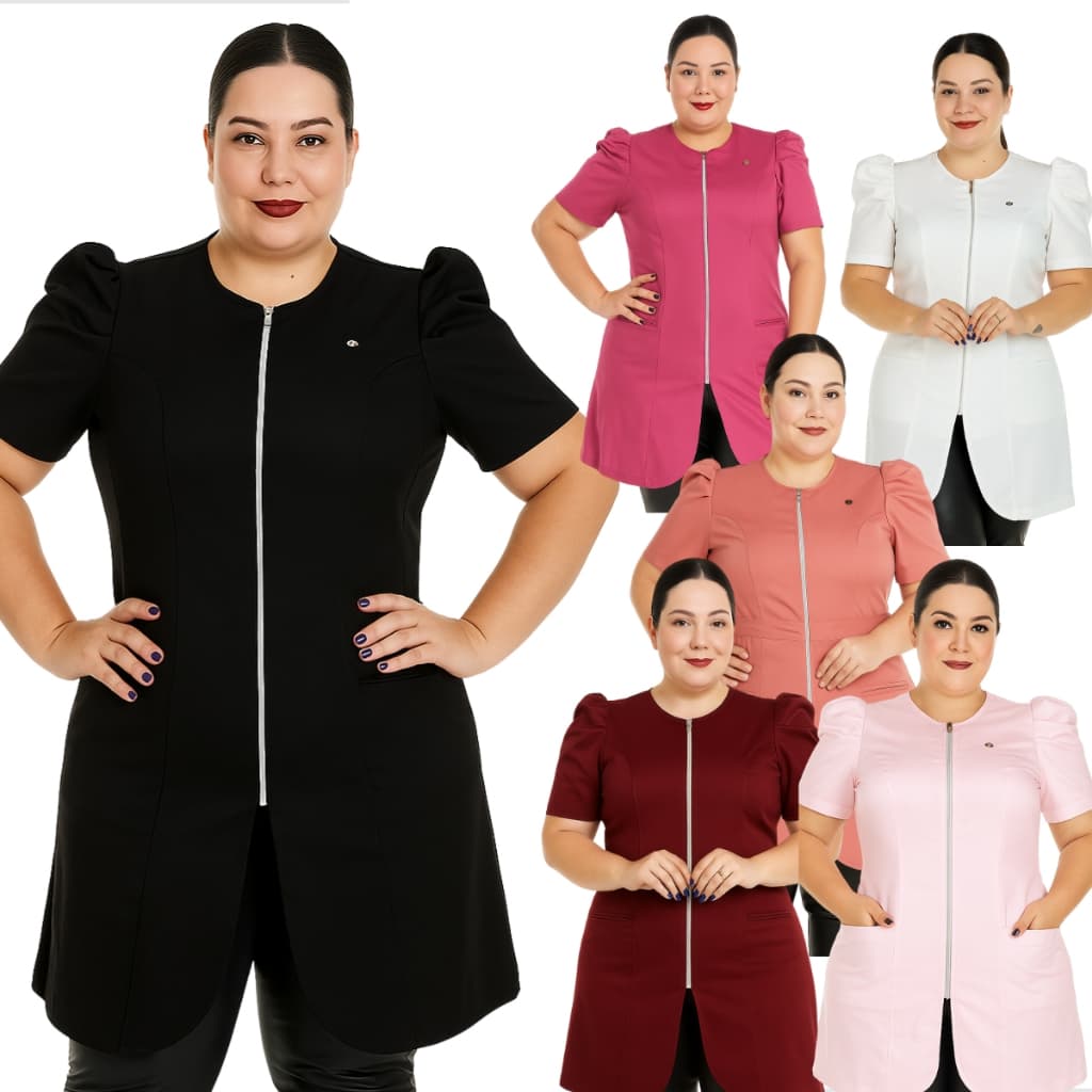 Jaleco Feminino Plus Size Acinturado Elastano Manga Bufante Princesa Estética Saúde Nail Designer
