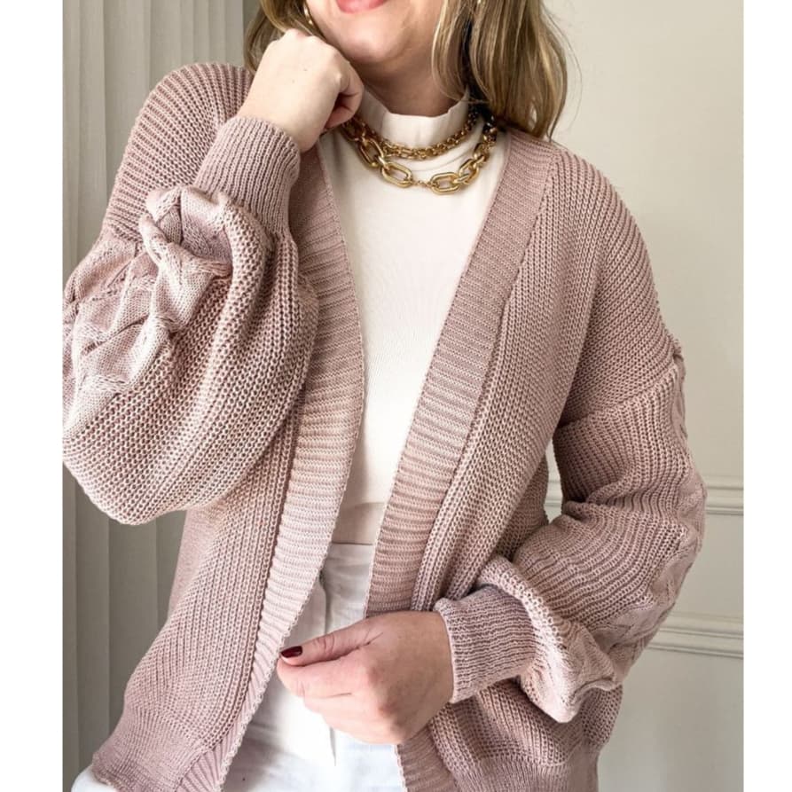 Cardigan tricot feminino aberto manga bufante kimono trançado