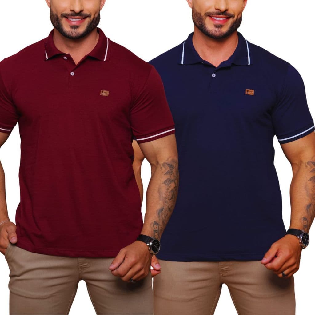 kit 2 Camisa  Gola Polo  Alta Qualidade 100% Algodão Camiseta básica Masculina